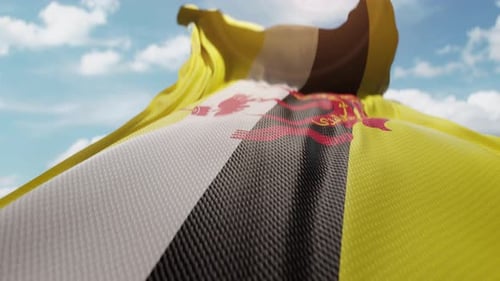 Wavy Flag of Brunei Blowing in the Wind in Slow Motion Waving Colorful Bruneian Flag Team Symbol