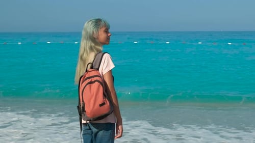 Blue Teen Traveler on Exotic Island