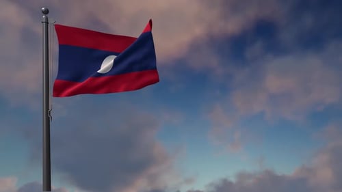 Flagge von Laos auf einem Fahnenmast - 2K