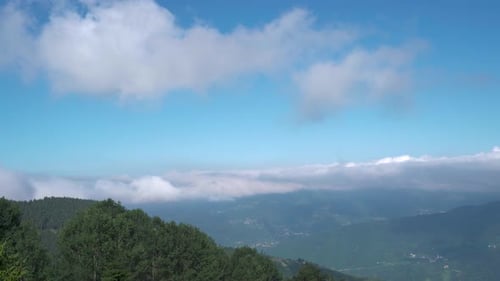 Clouds and trees on the mountain in foggy weather time lapse 4K