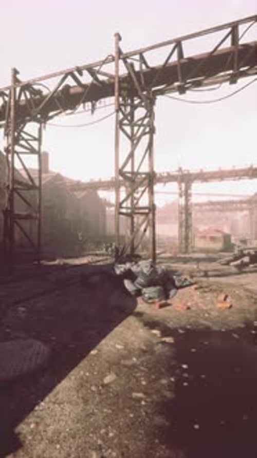 Abandoned Factory Ruins at Dusk Vertical