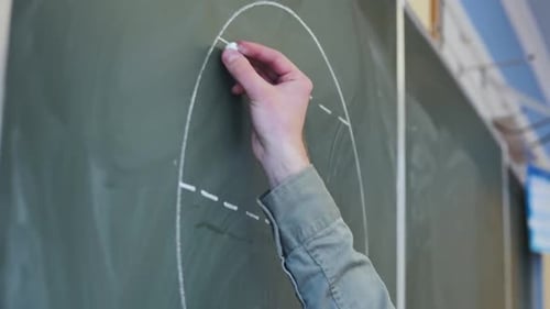 Hand Drawing a Basketball Court on Chalkboard