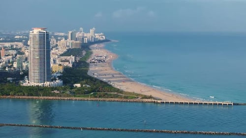 Stunning Aerial View of South Pointe Pier During a Beautiful Sunset Miami Beach