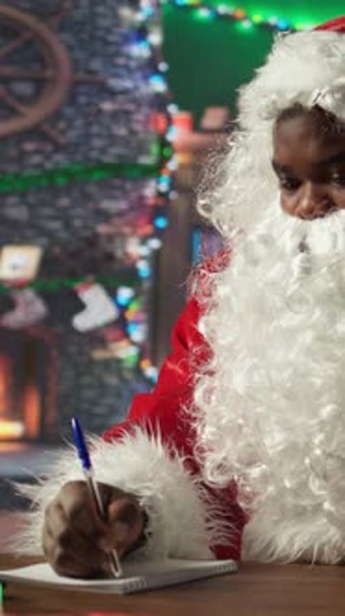Vertical Video African American Saint Nicholas Calling Parents and Kids on Smartphone Call