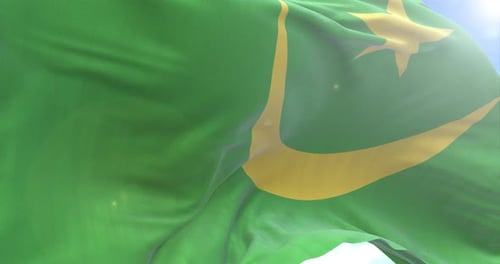 Realistic Waving Green Flag with Crescent and Star