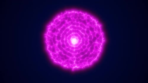 Glowing pink energy sphere with electric patterns radiating from the center on a dark background
