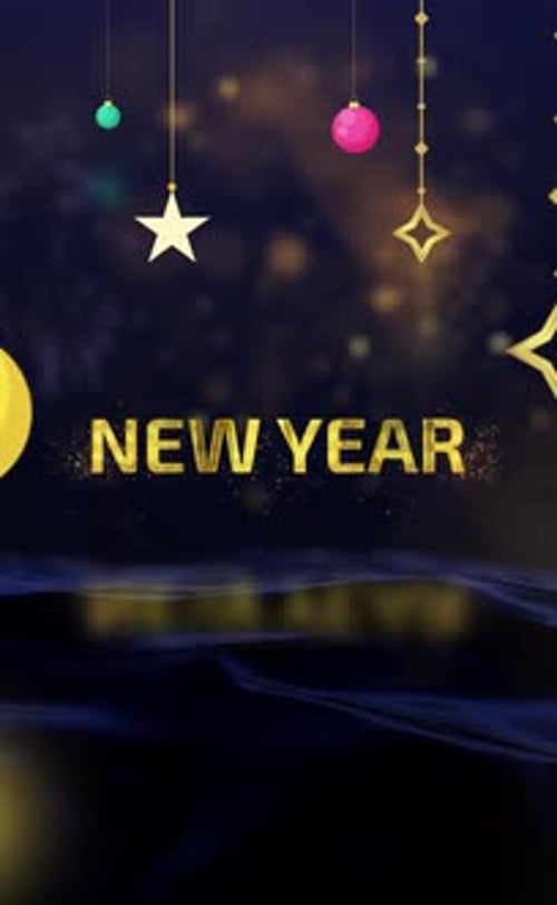 New Year Text Reveal with Decorative Hanging Ornaments