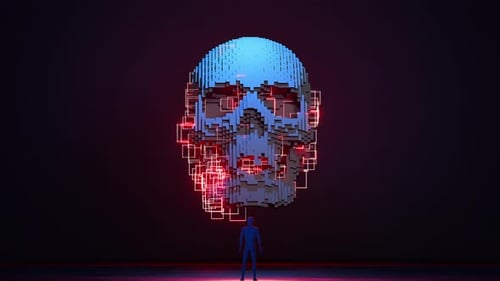 Futuristic Chrome Skull Dark Abstract Background 4K