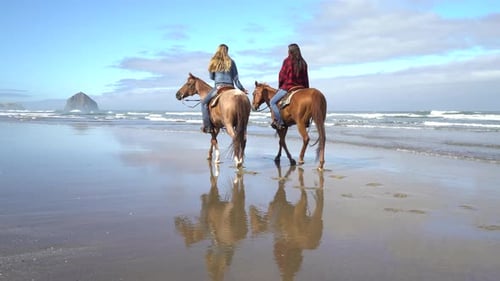 Women Riding Horses at Beach Active