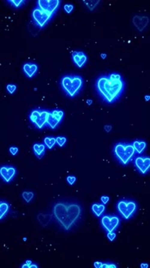 Neon Blue Glowing Hearts Loop Animation Background