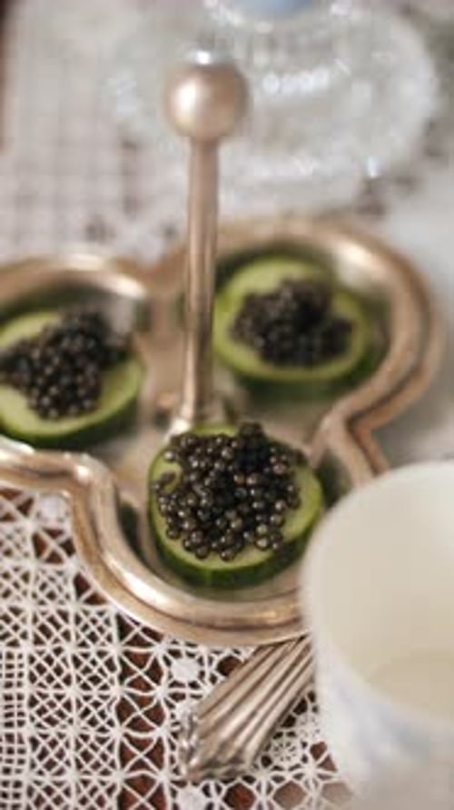 Delicious Caviar Appetizer Served on Silver Tray
