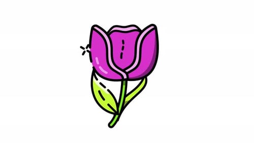Animated Cartoon Tulip Flower with Sparkling Effect