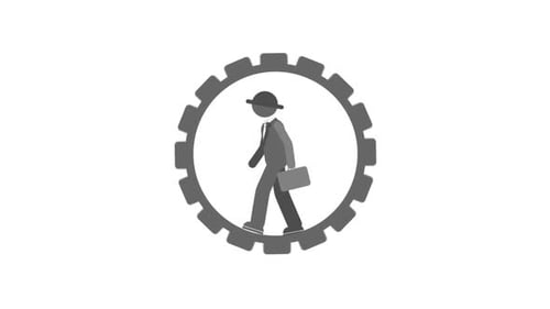 Corporate Work Cycle Animation: Business Person Walking in Spinning Gear