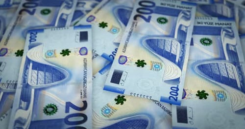Azerbaijan Manat growing pile of money seamless loop