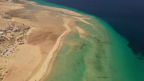 Aerial view of Sotavento beach, Spain.