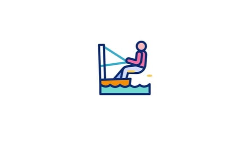 Animated Windsurfer Icon in Flat Design Style for Sports Content