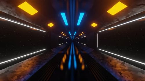 Blue And Orange And White Sci-Fi Spaceship Corridor Background Vj Loop In HD
