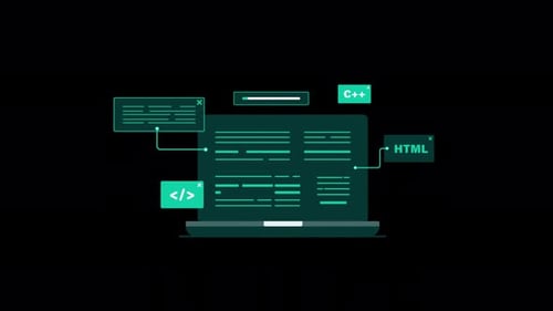 Vidéo d'animation sur le développement de logiciels et les langages de programmation sur ordinateur portable - Transparent