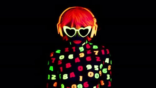 Neon Numbers Character with Heart Glasses and Headphones