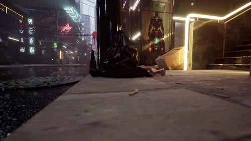 Rainy Cyberpunk City Street with Neon Lights Cinematic Flythrough