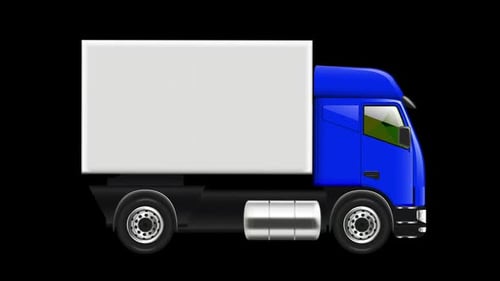 Animated Blue Semi Truck Driving Side View