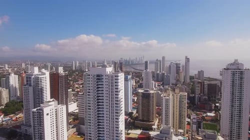 Drone Flying Toward Panama City Skyline