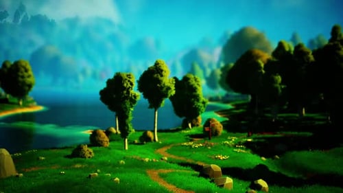Cartoon Landscape with Hills and Forest