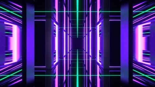Purple And Turquoise Neon Tunnel Of Endless Mirrors Background Vj Loop In 4K