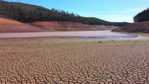 Aerial View Large Area of Cracked Soil Due to Long Drought