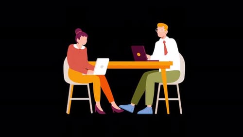 Employees Working At Office Animation 4K On Alpha