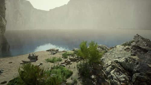 A Serene Mountain Lake Reflecting the Surrounding Peaks