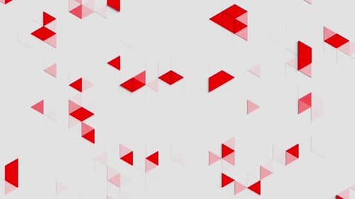 Dynamic red triangles animate on a clean, modern white background