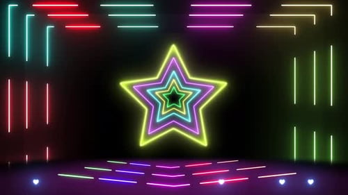 Konzertbühnen-Hintergrund mit Neonlichteffekt. Partyhintergrund mit Neonlicht, Loop-Animation
