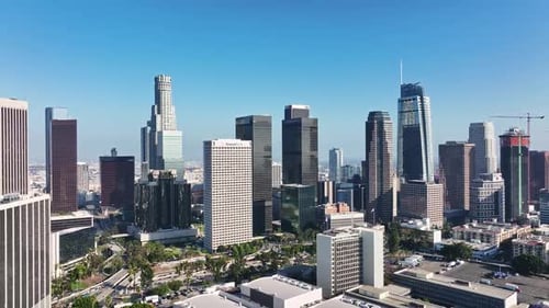 Flying Above LA Cityscape Aerial Los Angeles Urban View Drone Flight Over Los Angeles City Los