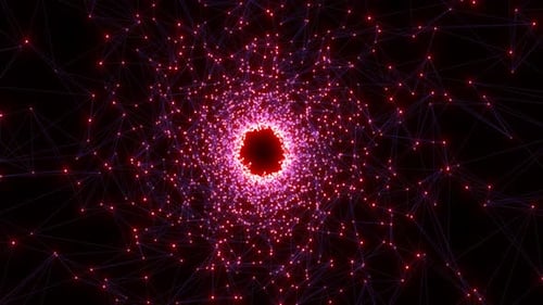 Shiny red energy digital tunnel plexus made of lines and triangles hi-tech