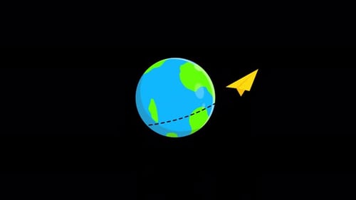 Animated Paper Airplane Flying Around Earth Flat Design