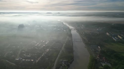 Foggy sky with a river in the background. Aerial view Kota Tinggi, Johor