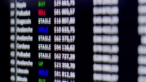 Finance Data Closeup of Financial Cash Flow Stocks Bitcoin Data on PC Screen Tax Report Year