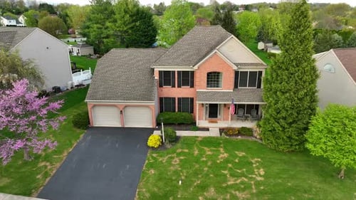 Aerial View of Suburban Home in Spring