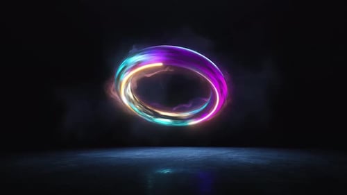 Looping Spinning Neon Energy Ring with Smoke