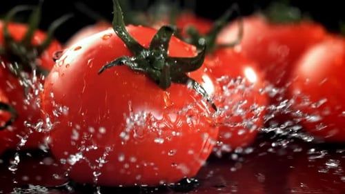 The Tomato Falls on a Wet Table Filmed on a Highspeed Camera at 1000 Fps