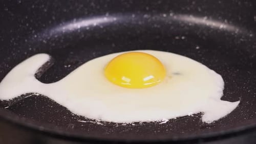 Egg is fried in a pan with a non-stick coating