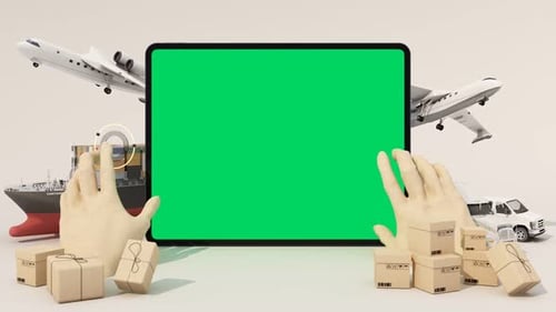 Digital Tablet with Green Screen and Shipping Elements