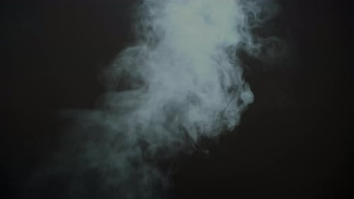 Dense white smoke rising and billowing in slow motion against a dark background. Fog, vapor, or