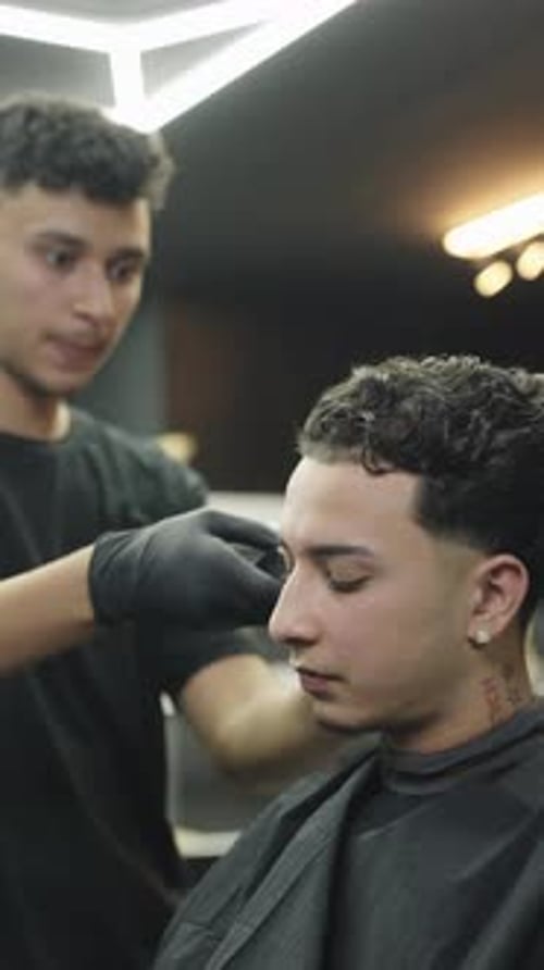 Man Getting Haircut at Barber Shop, Close Up