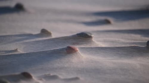 Sand floating in the strong wind on the beach