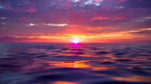 Vibrant Ocean Sunset with Pink and Purple Clouds