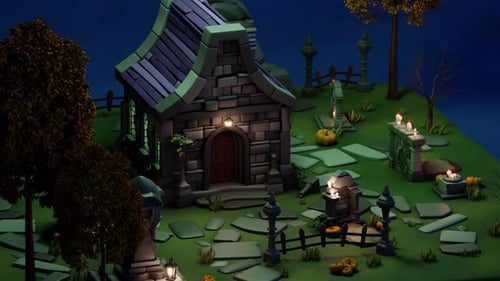 Isometrische 3D-Friedhofsschleifenanimation