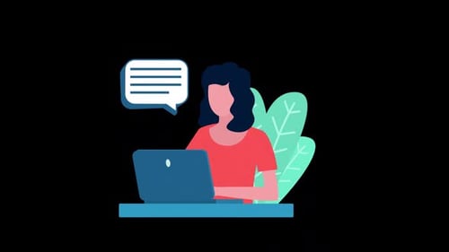 Animated Flat Design Illustration of Woman Communicating with Laptop