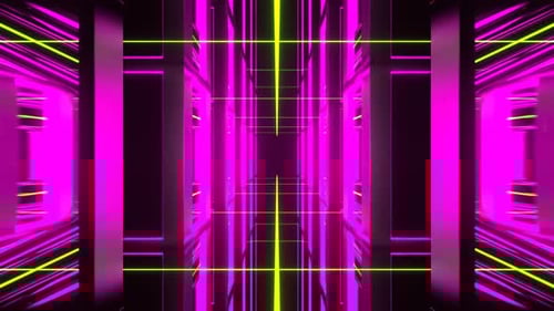 Pink And Light Green Neon Tunnel Of Endless Mirrors Background Vj Loop In 4K